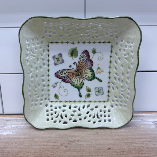 Andrea by Sadek Butterfly Reticulated Ceramic Dish