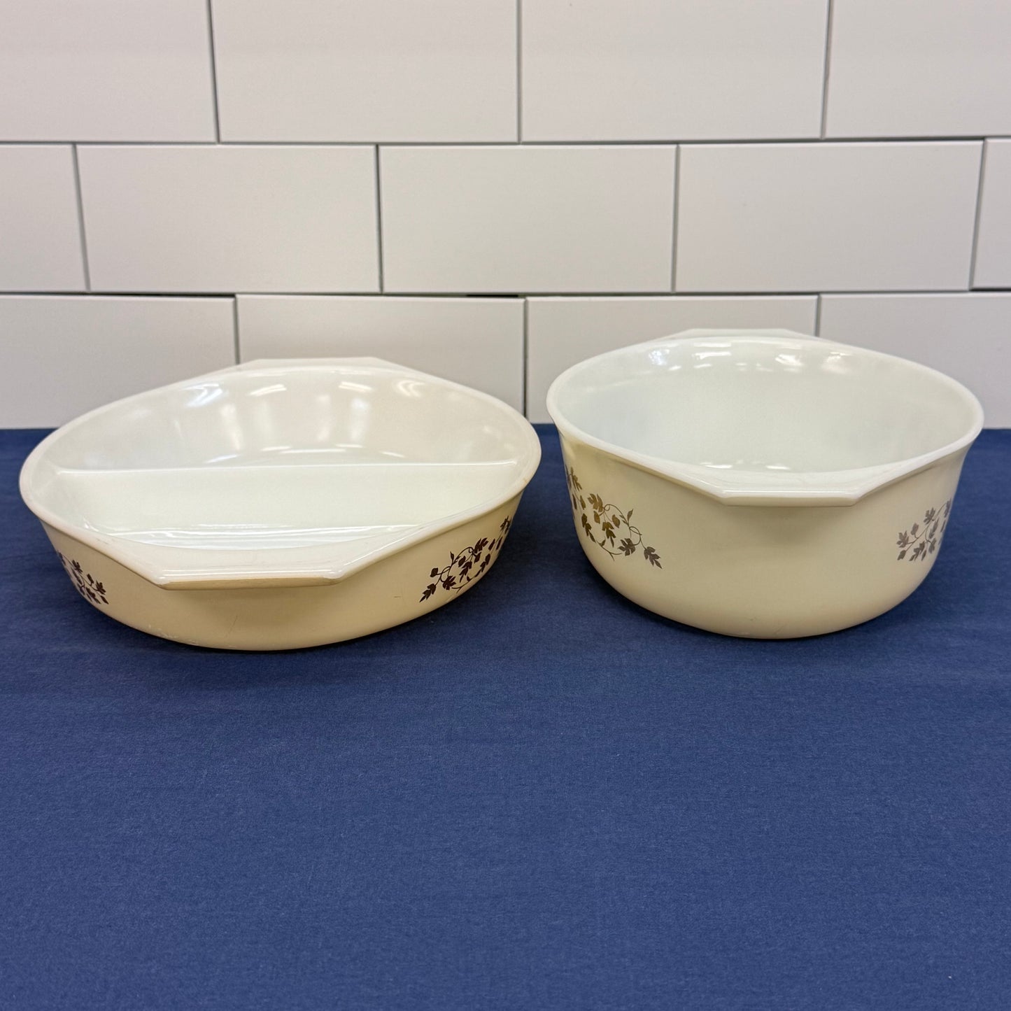 Pyrex Golden Acorn Casserole Dishes Set of 2 Vintage Glass