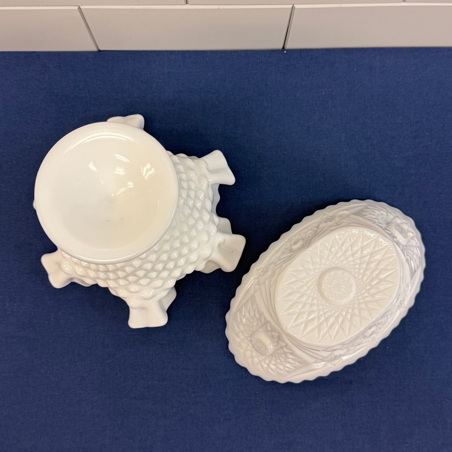 Vintage Fenton Hobnail & Kemple Hobstar Milk Glass