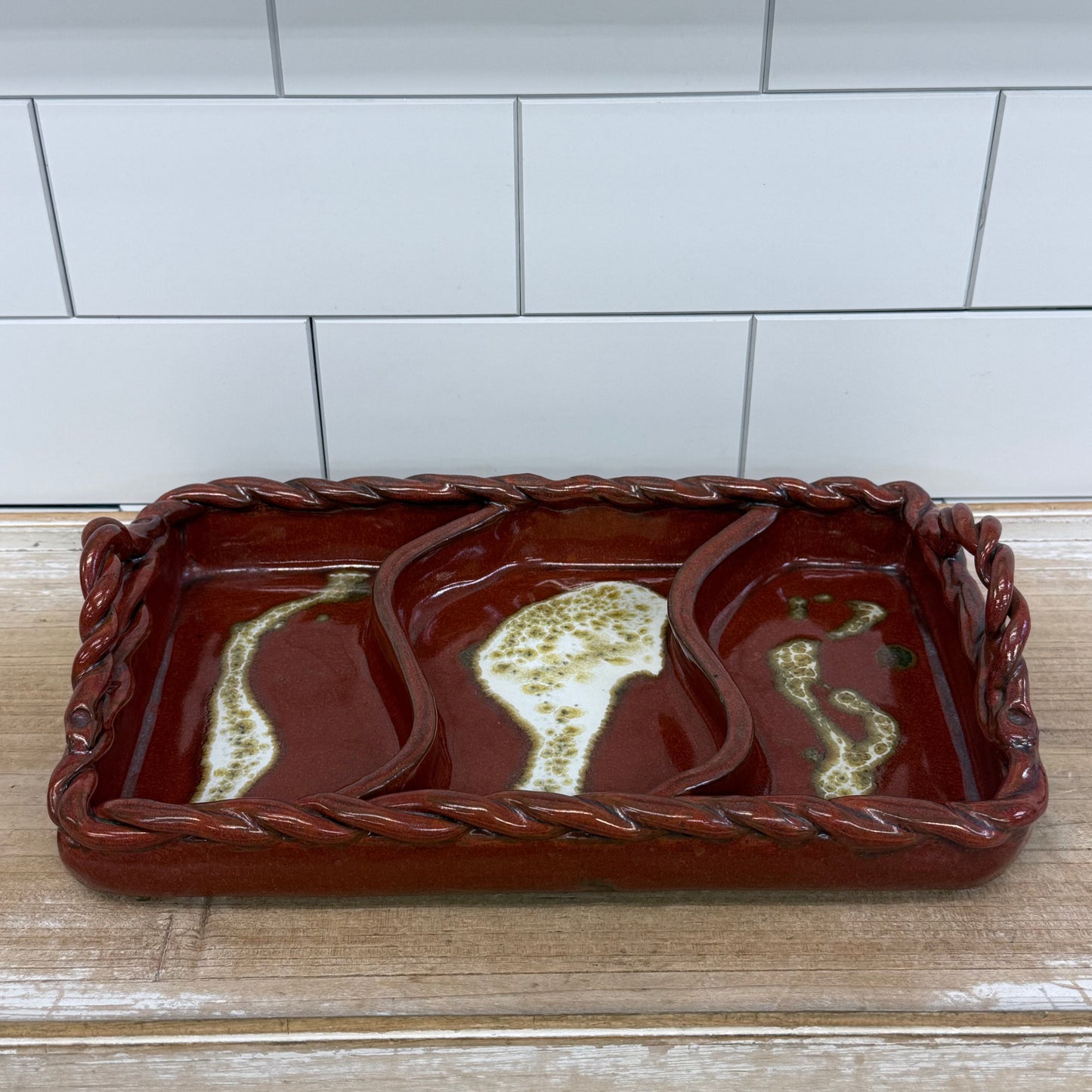 Vintage Studio Art Pottery Divided Serving Tray Signed Stoneware
