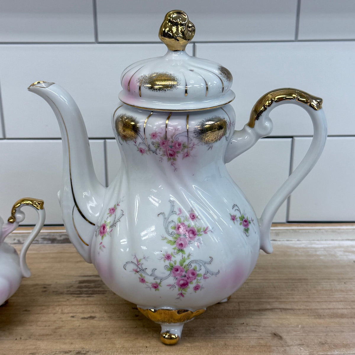 Lefton Heirloom Rose Teapot & Sugar Bowl Porcelain