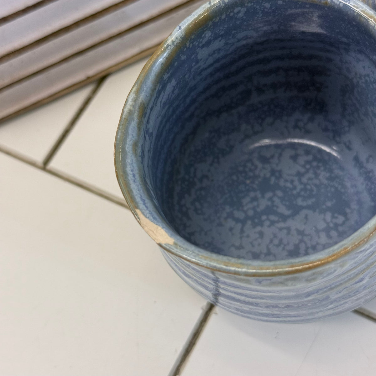 Rustic Wood Tray Bowl & Blue Ceramic Decor Set