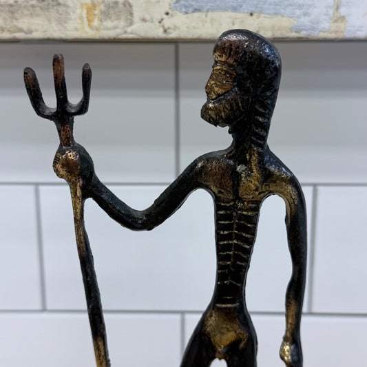 Brutalist Poseidon Bronze Trident Sculpture Figure