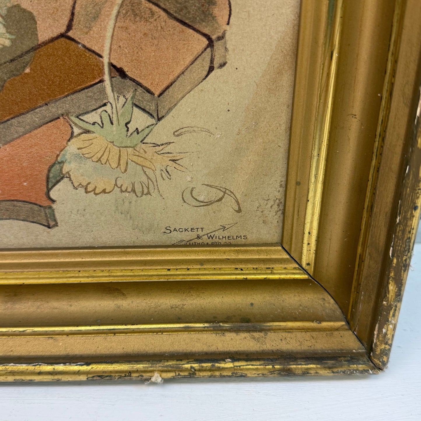 George Frederick Kaber Framed Art Nouveau Woman Lithograph