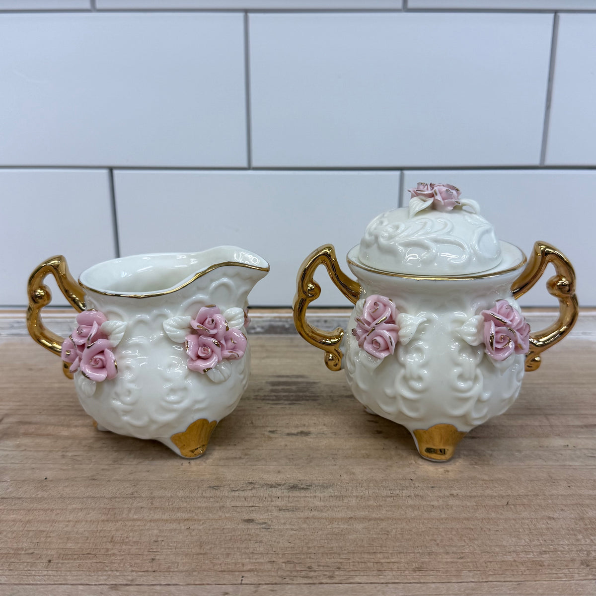 Cracker Barrel Pink Rose Porcelain Tea Set 1980s