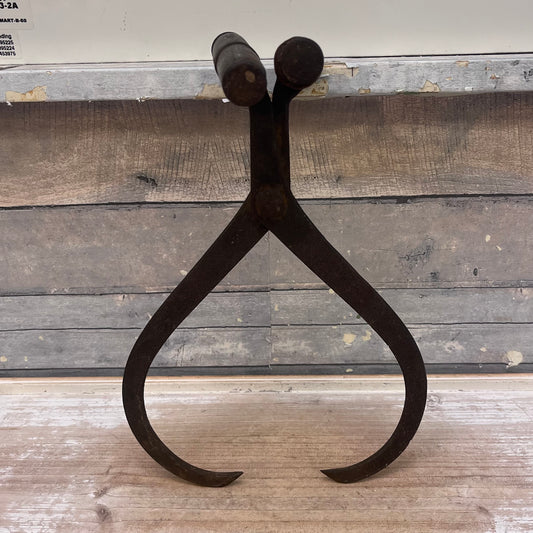 Primitive Ice Tongs with Wooden Handles