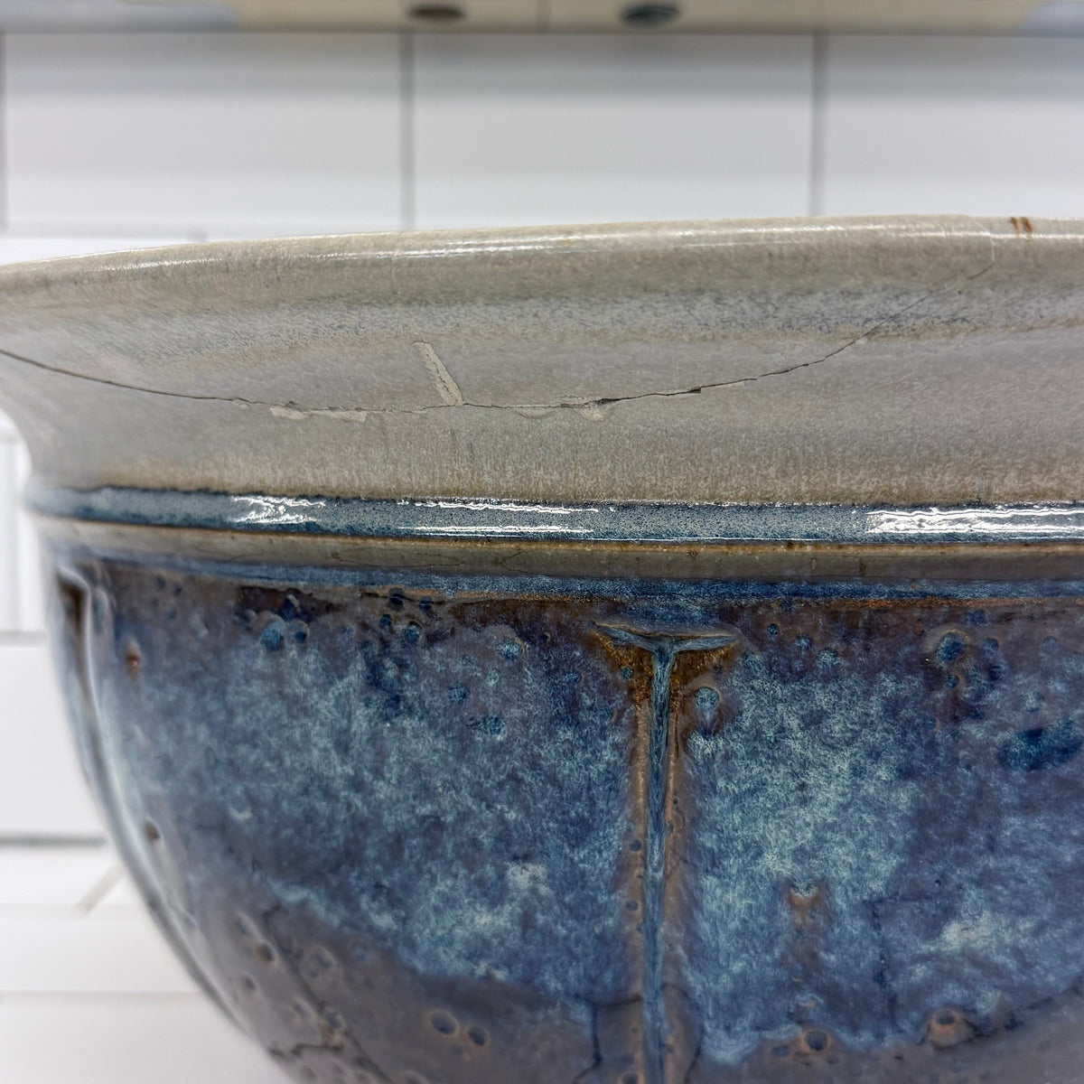 Studio Pottery Blue Glazed Stoneware Centerpiece Bowl