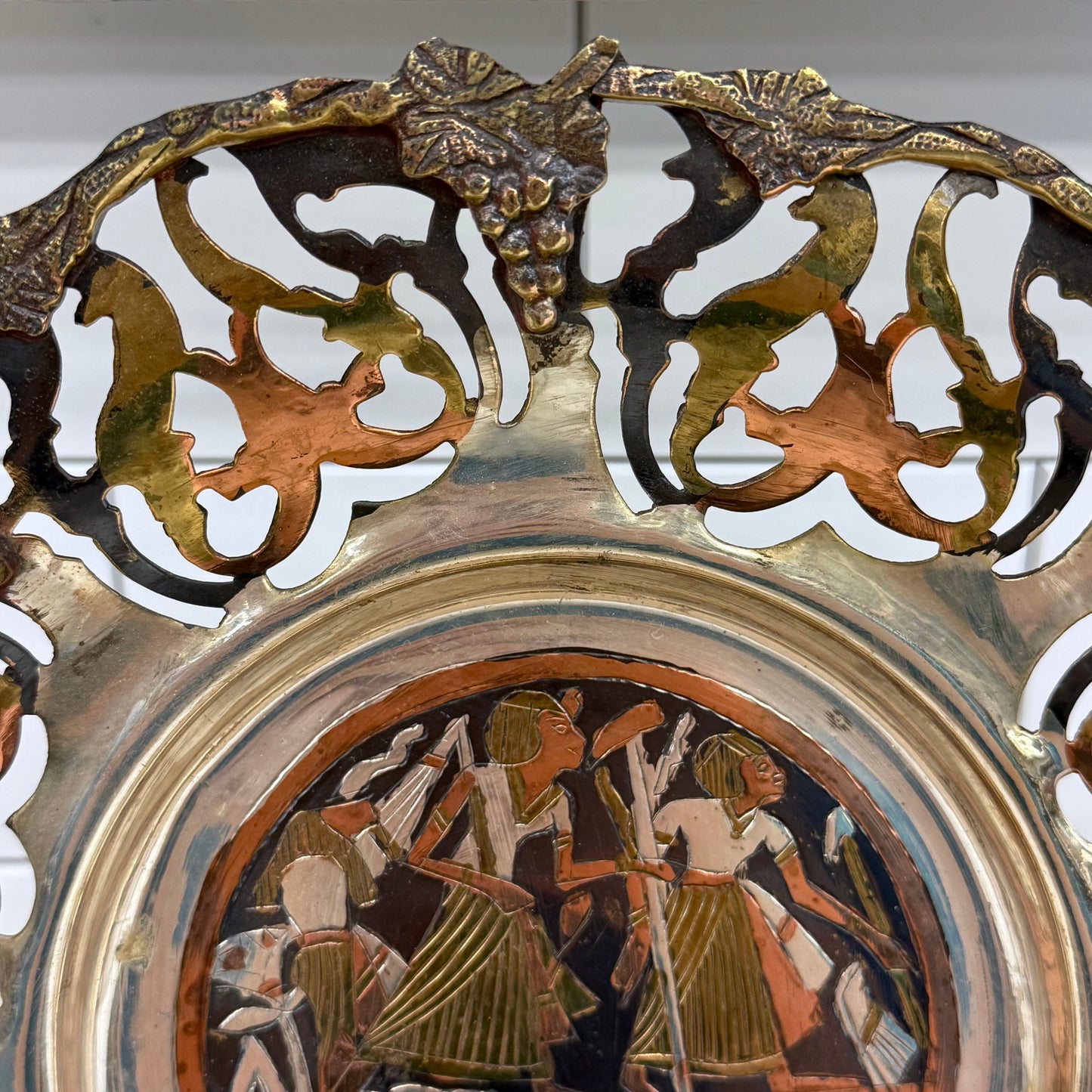 Vintage 1960s Mixed Metal Egyptian Revival Wall Plate 10” Diameter