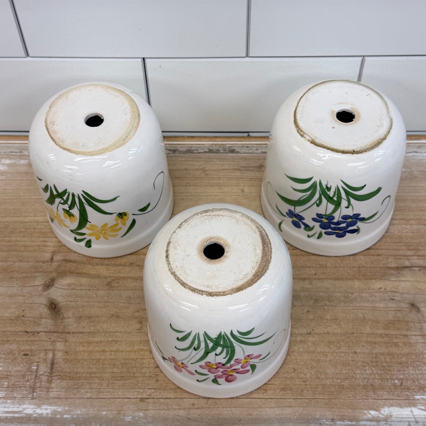 Hand Painted Floral Planter Pots & Tray Set Ceramic Garden Decor
