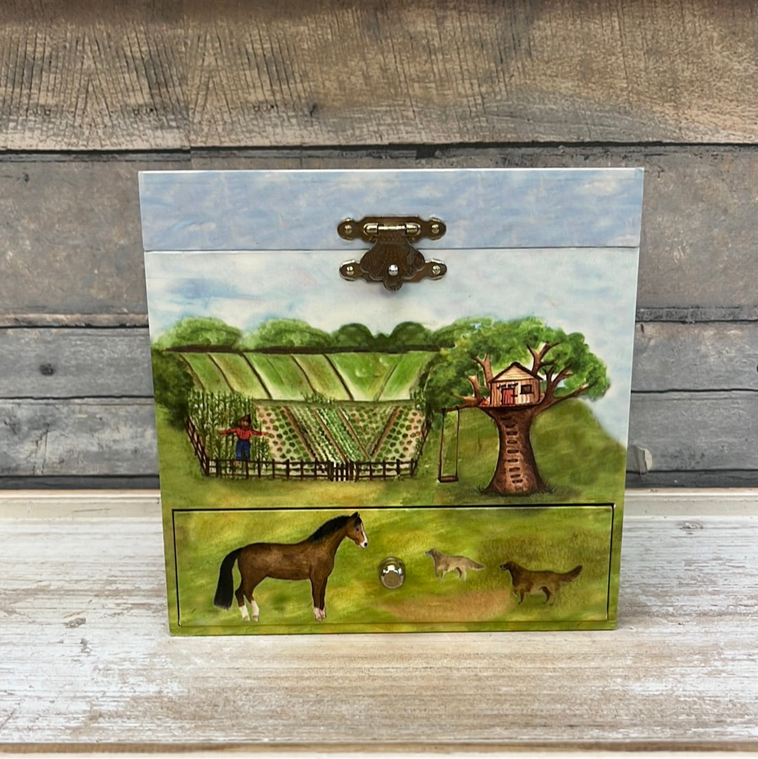 Enchantmints Music Jewelry Box Model #B1023, Horse Ranch