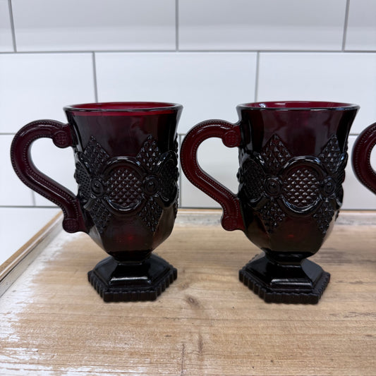 Avon Cape Cod Ruby Red Glass Mugs Set of 4