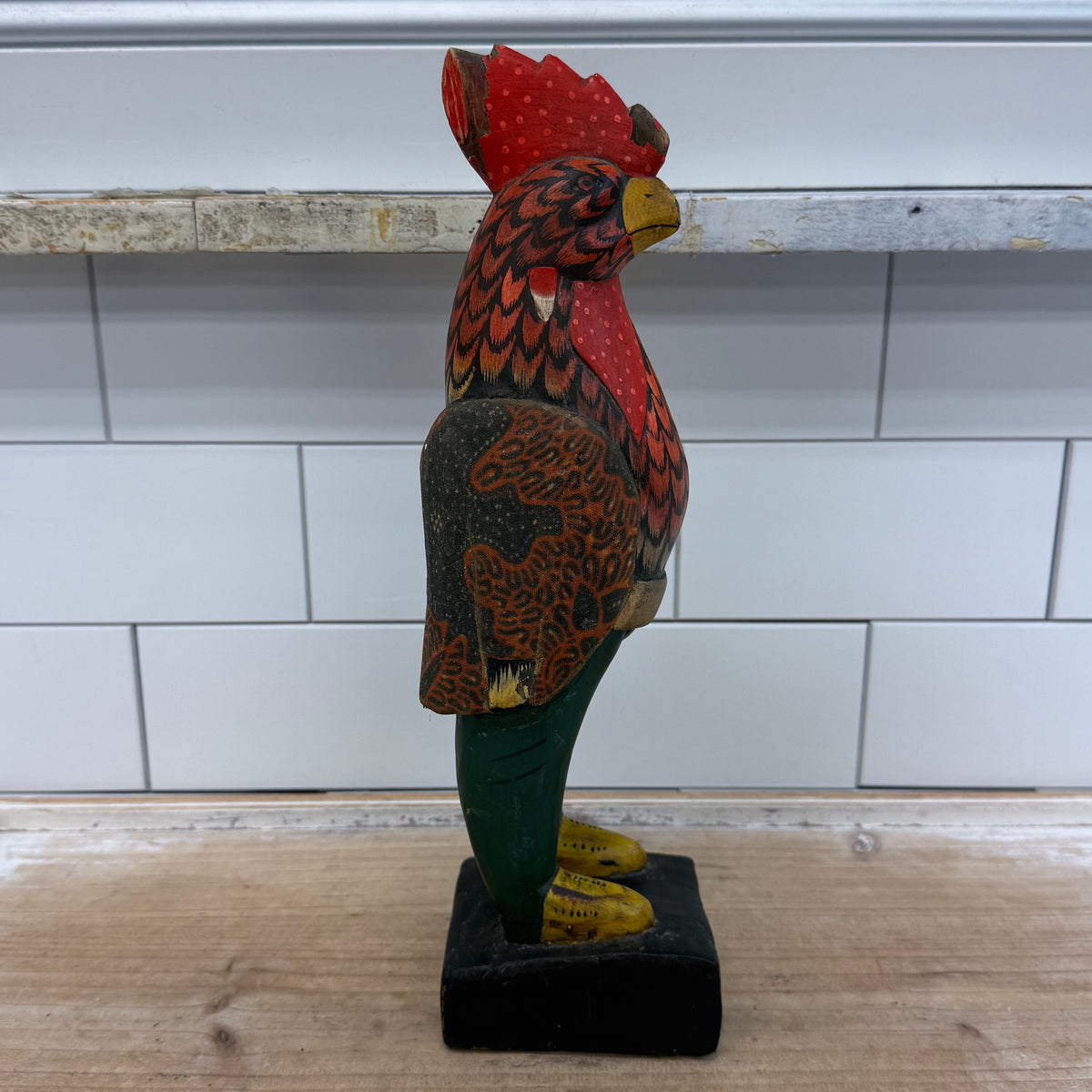 Hand Painted Wood Rooster Folk Art Sculpture