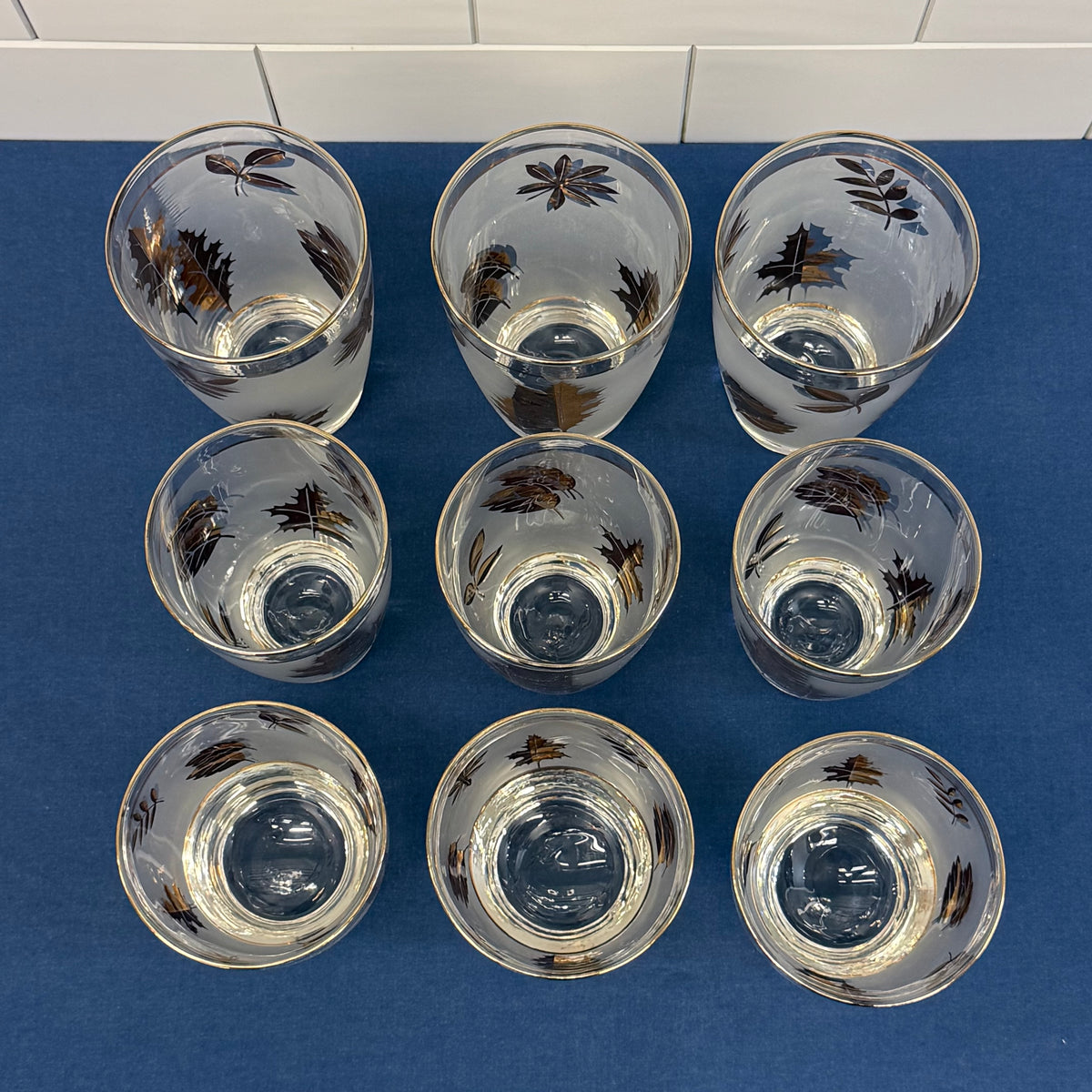 Libbey Golden Foliage Glassware Set of 9 Vintage