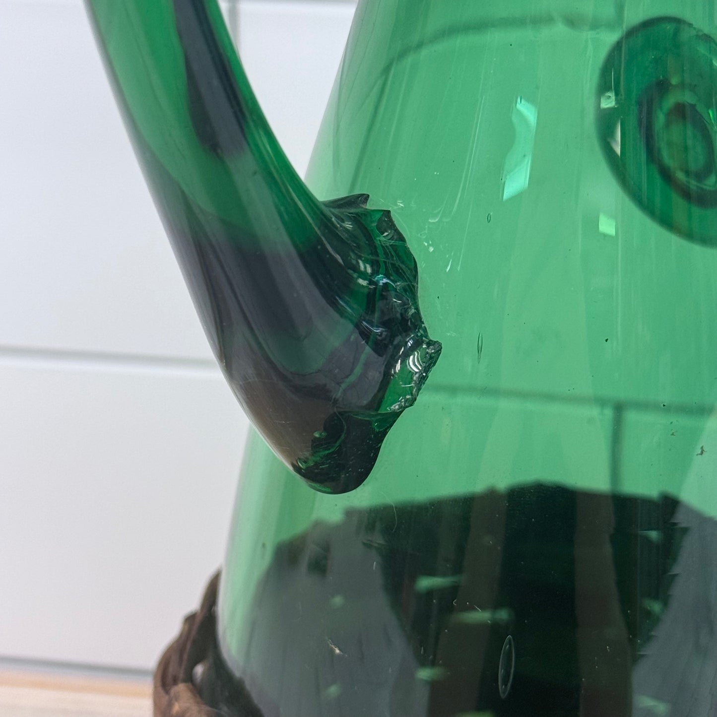 Spanish Emerald Green Art Glass Decanter & Pitcher Set 1960s