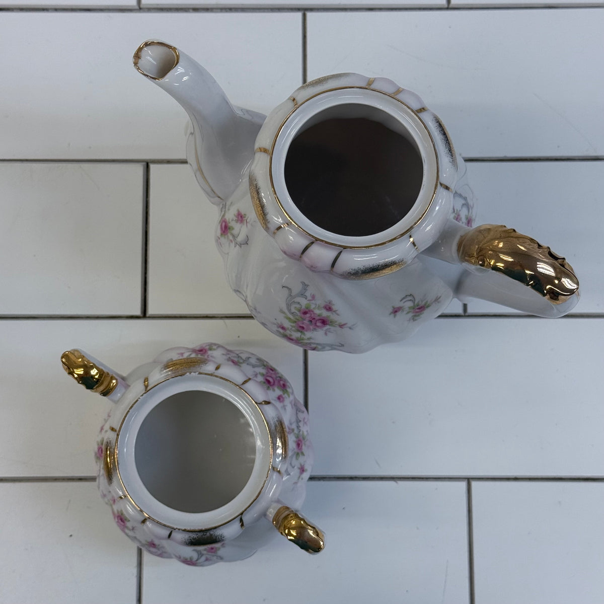 Lefton Heirloom Rose Teapot & Sugar Bowl Porcelain