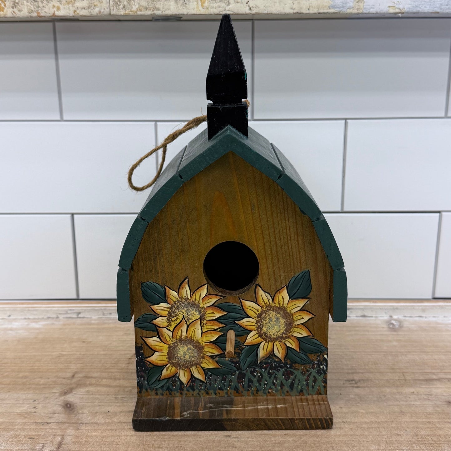 Sunflower Church Birdhouse Painted Wood Farmhouse Folk Art