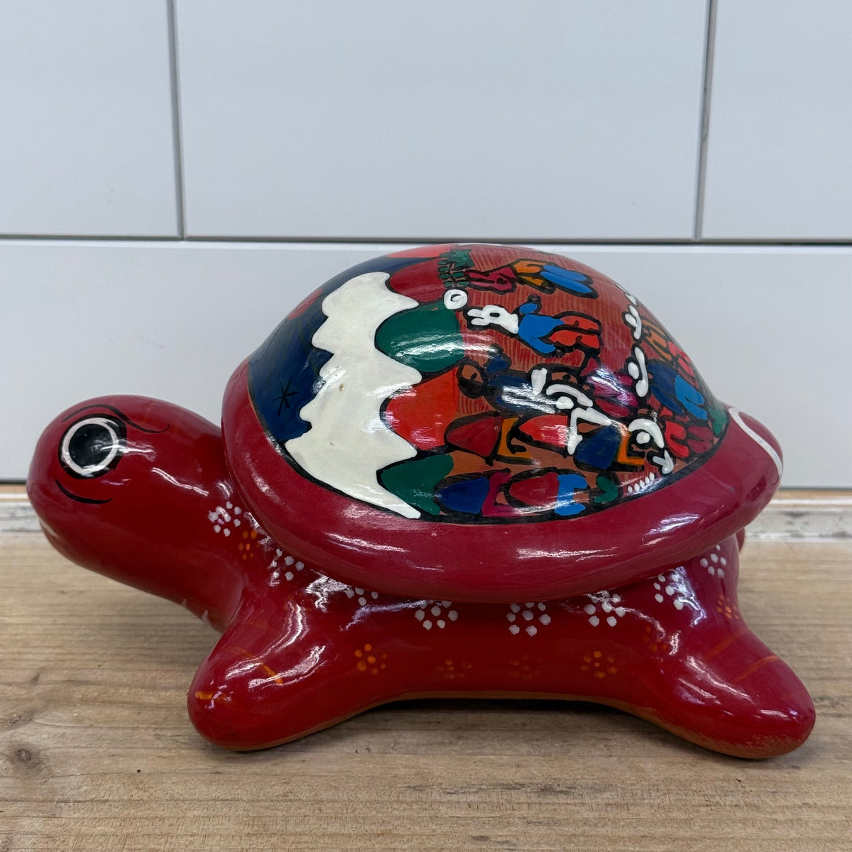 Mexican Folk Art Turtle Ceramic Trinket Box with Lid