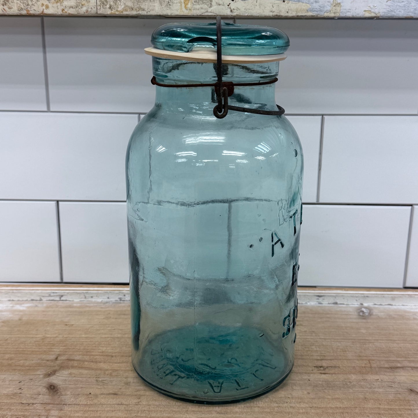 Hazel Atlas E-Z Seal Aqua Glass Canning Jar USA 1910s-1920s
