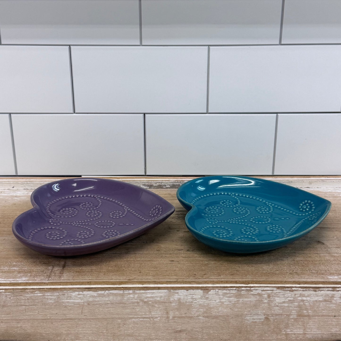 Lenox French Perle Heart Shaped Dishes Purple Blue Set of 2