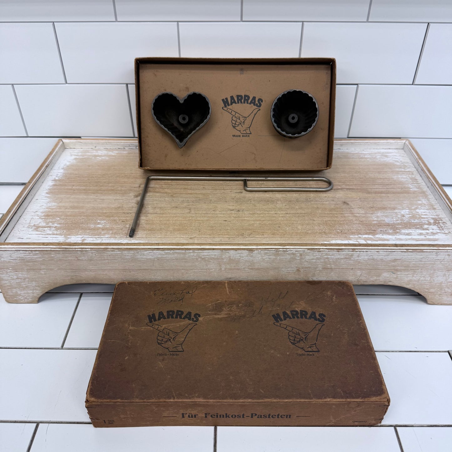 Harras Germany Cast Iron Waffle Iron Mold Set in Original Box