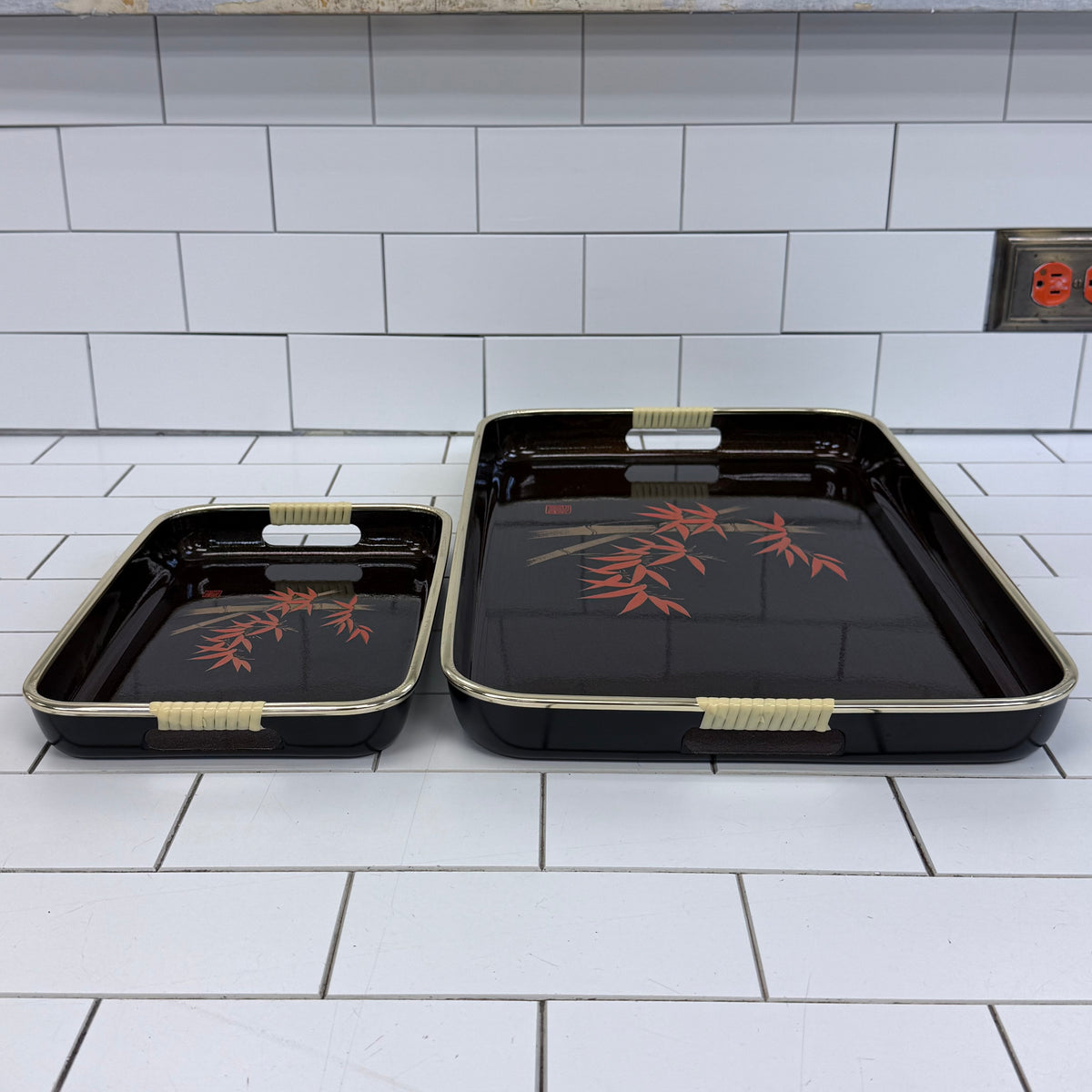 Japanese Style Bamboo Serving Trays Set of 2