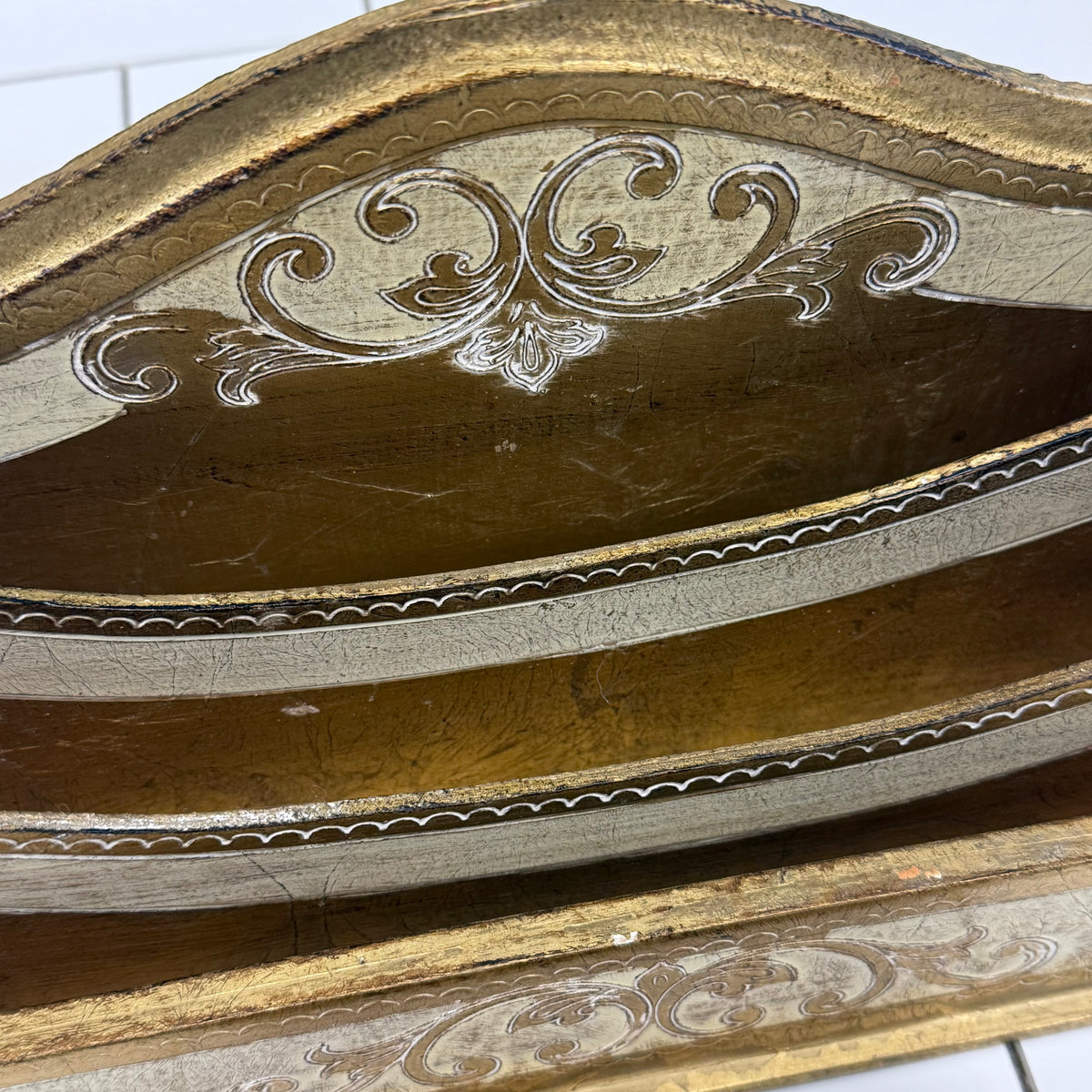 Italian Florentine Giltwood Desk Organizer Set