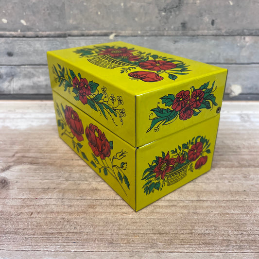 Syndicate Mfg. Co. Floral Tin Recipe Box, 1970s