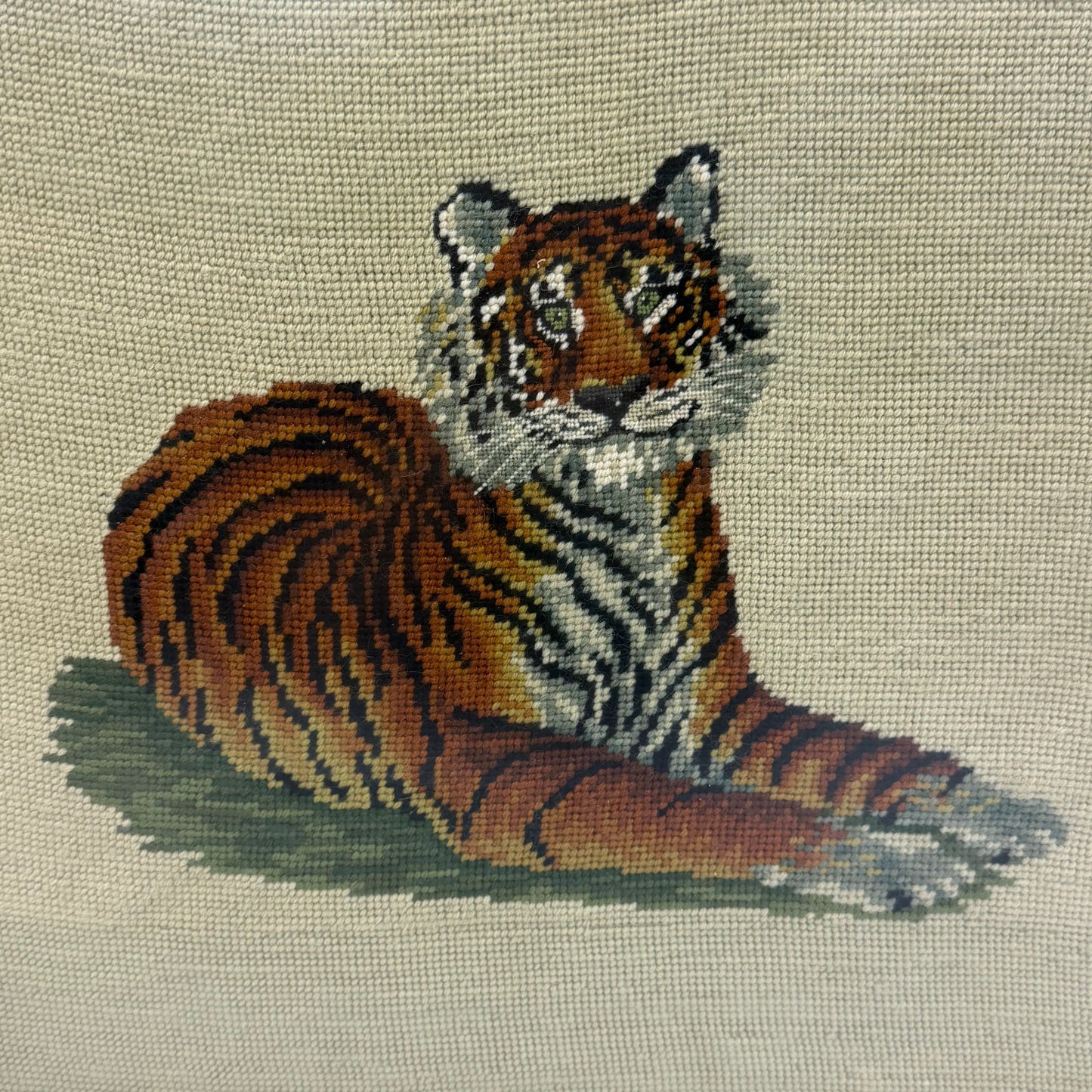 Tiger Needlepoint Framed Textile Wall Art