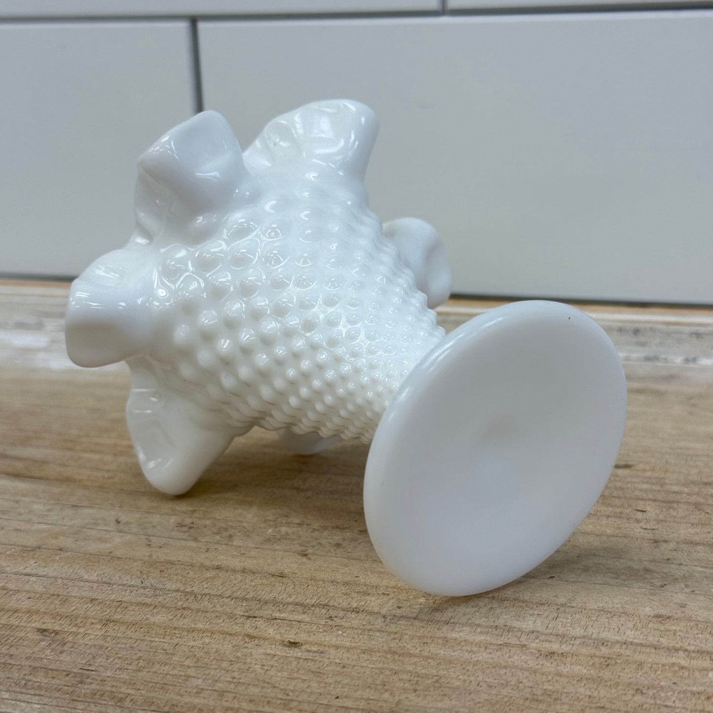 Fenton Trumpet Vase, Ruffled Hobnail Milk Glass