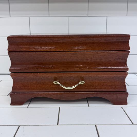 Wooden Jewelry Box Amber Velvet Lined Mid-Century