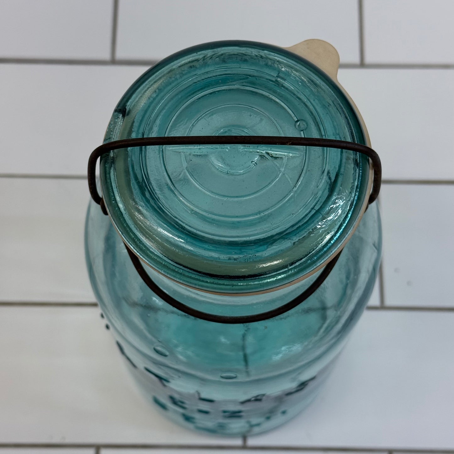 Hazel Atlas E-Z Seal Aqua Glass Canning Jar USA 1910s-1920s