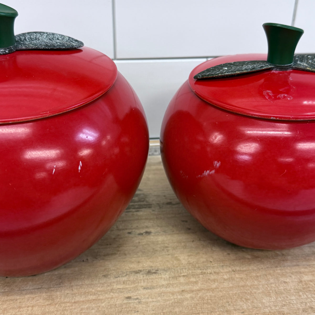 Chrom-Ever Red Apple Aluminum Canisters Set 1960s
