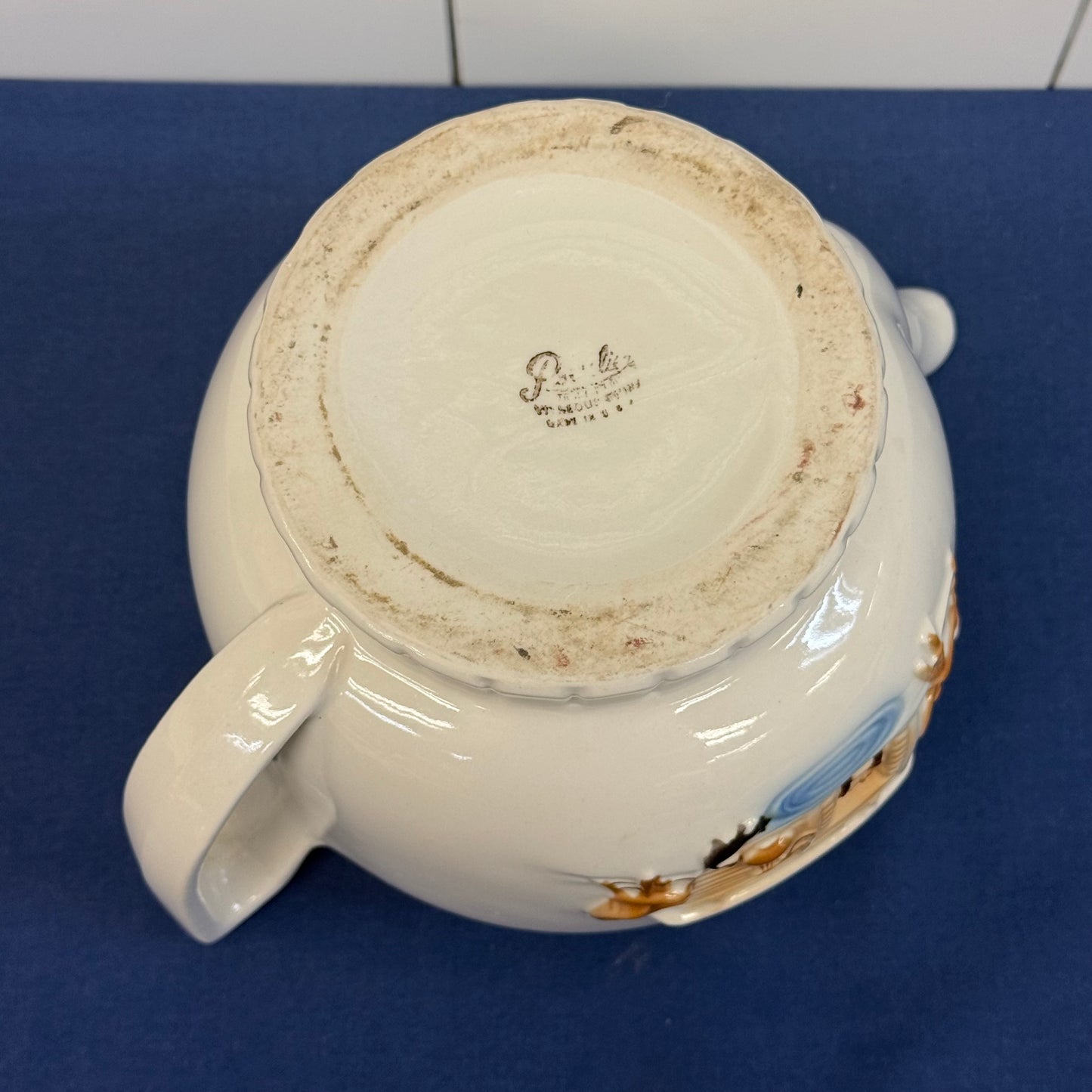 Porcelier Colonial Hearth Scene Vitreous China Teapot 1950s