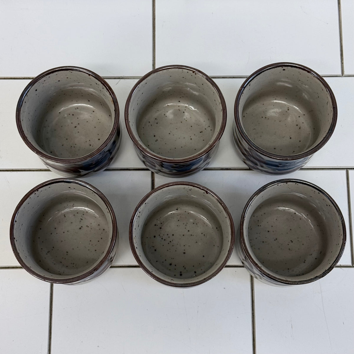 Japanese Stoneware Tea Set Blue Floral Teapot 7 Piece