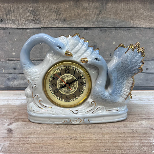 Swan Porcelain Quartz Mantle Clock
