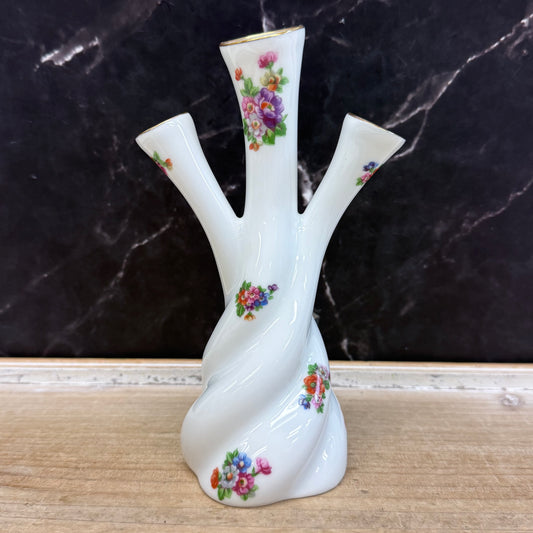 LeClair Limoges Triple Bud Vase Floral Porcelain France