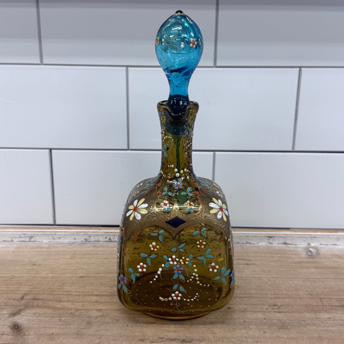 Theresienthal Enameled Glass Decanter c1890