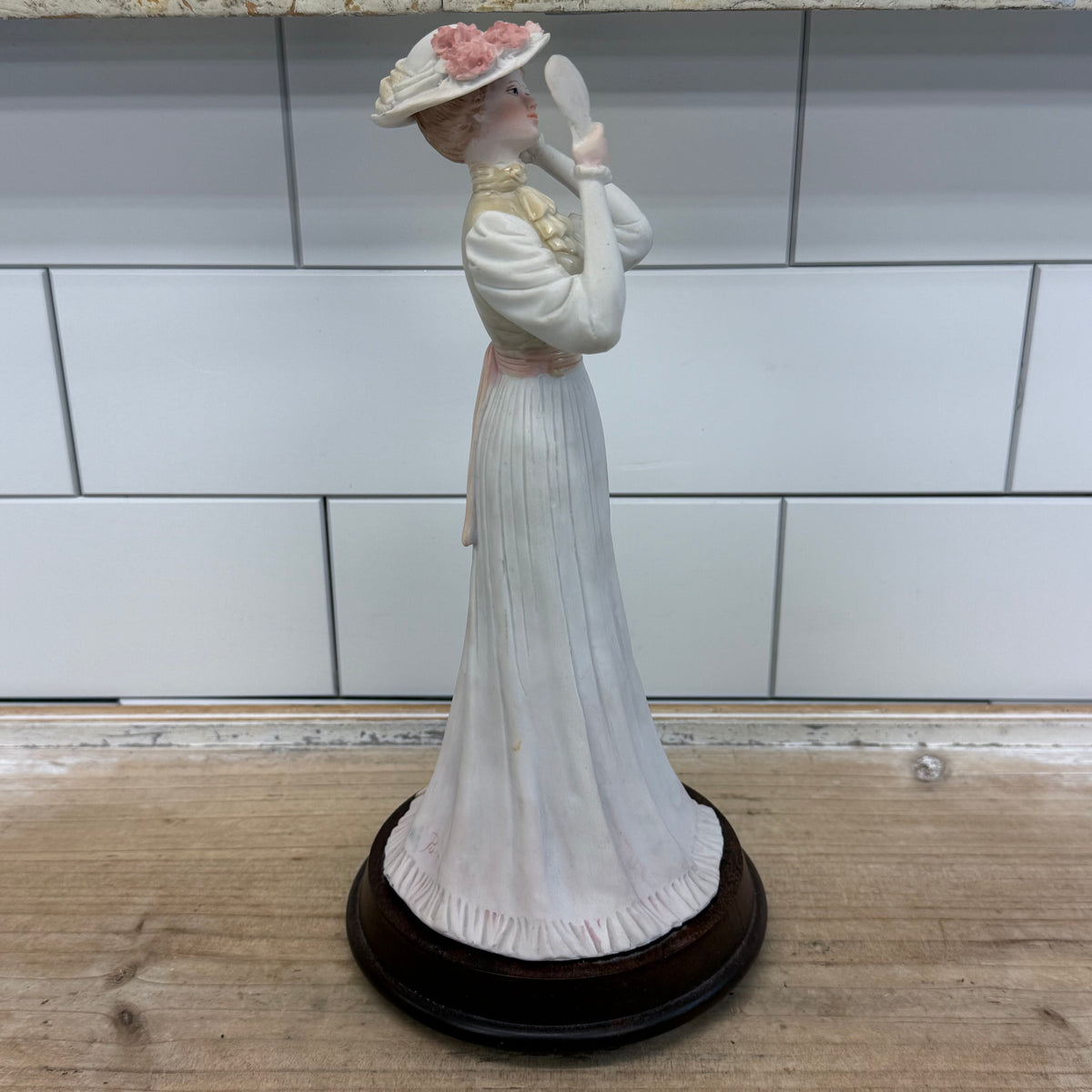 Vintage Edwardian Lady Porcelain Figurine with Mirror 10”