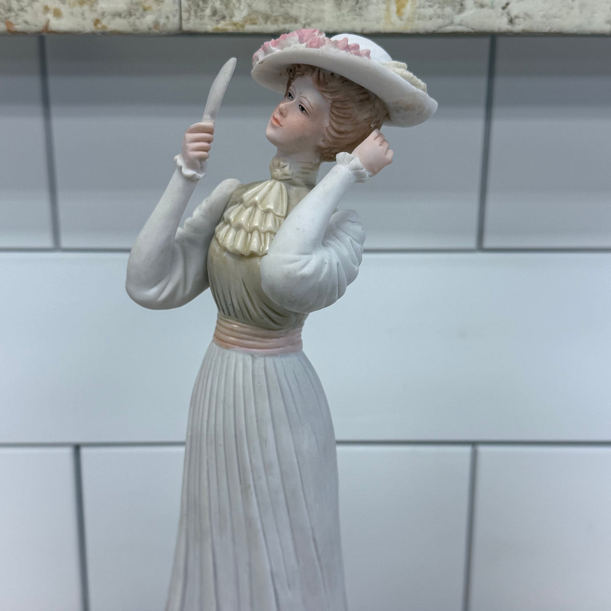 Vintage Edwardian Lady Porcelain Figurine with Mirror 10”