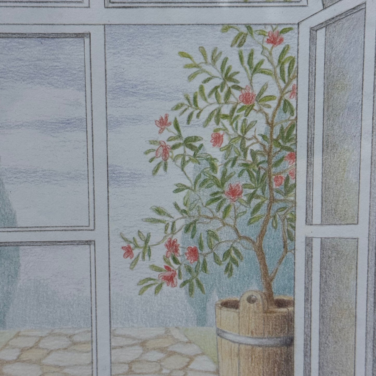 Leon Tür mit Oleander Cat & Garden Framed Art Print 1970s-1980s