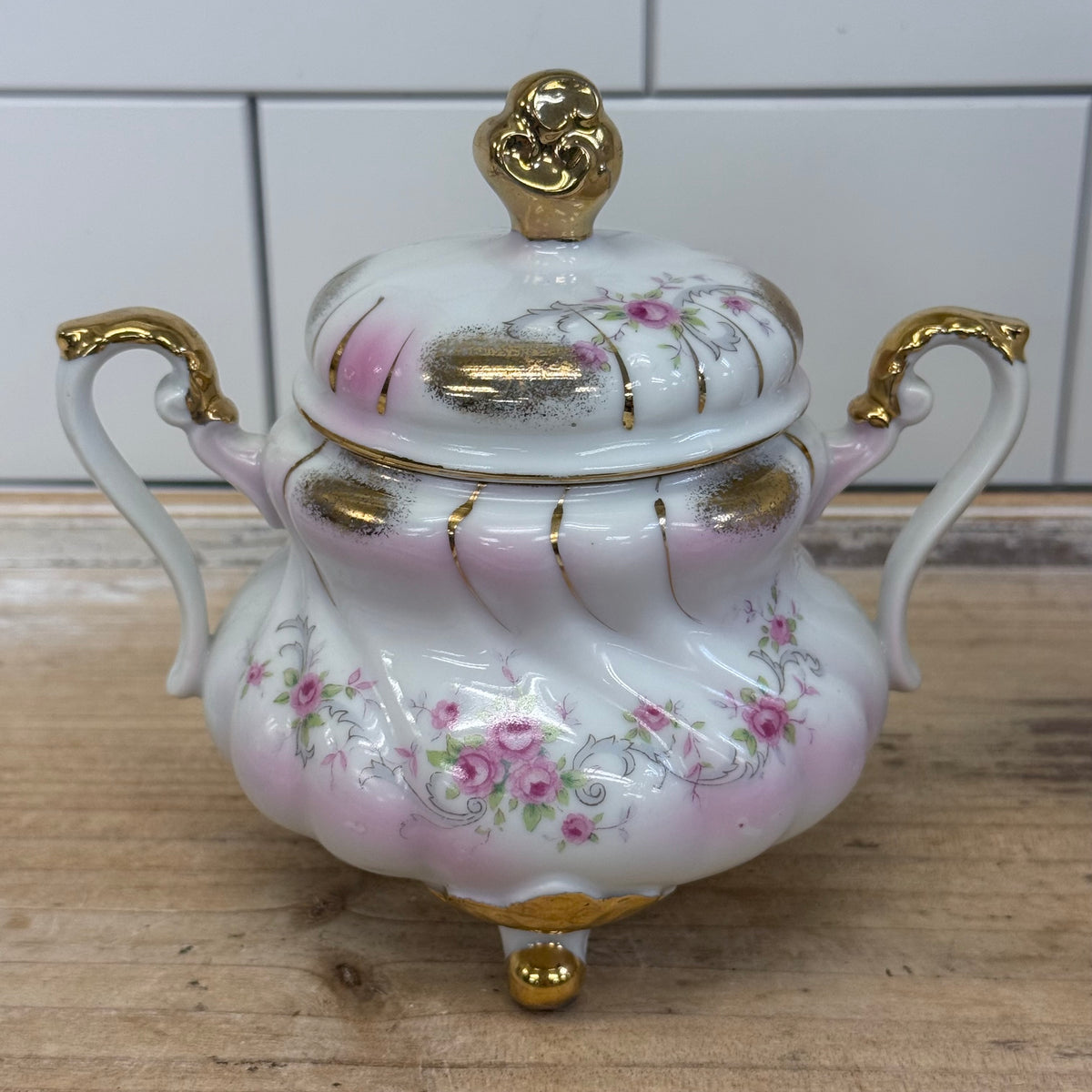 Lefton Heirloom Rose Teapot & Sugar Bowl Porcelain