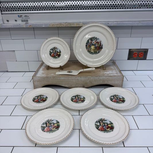 Harker Pottery Courting Couple Plate & Cake Serve Set