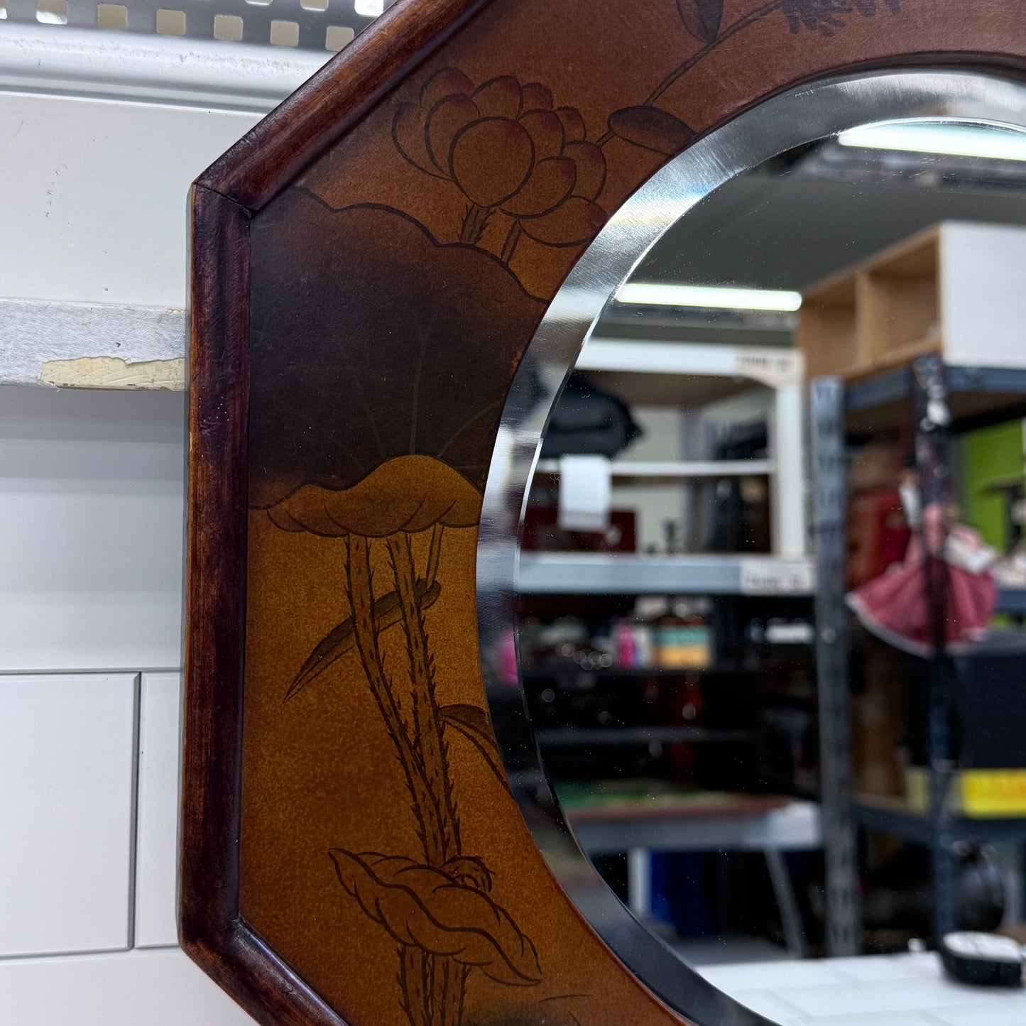 Chinoiserie Duck & Lotus Octagonal Wall Mirror