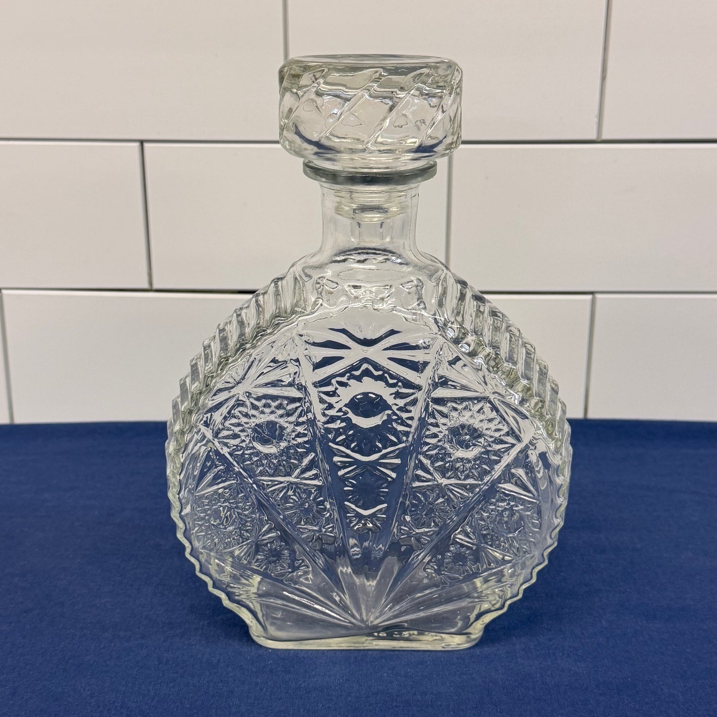 Starburst Pressed Glass Liquor Decanter with Stopper