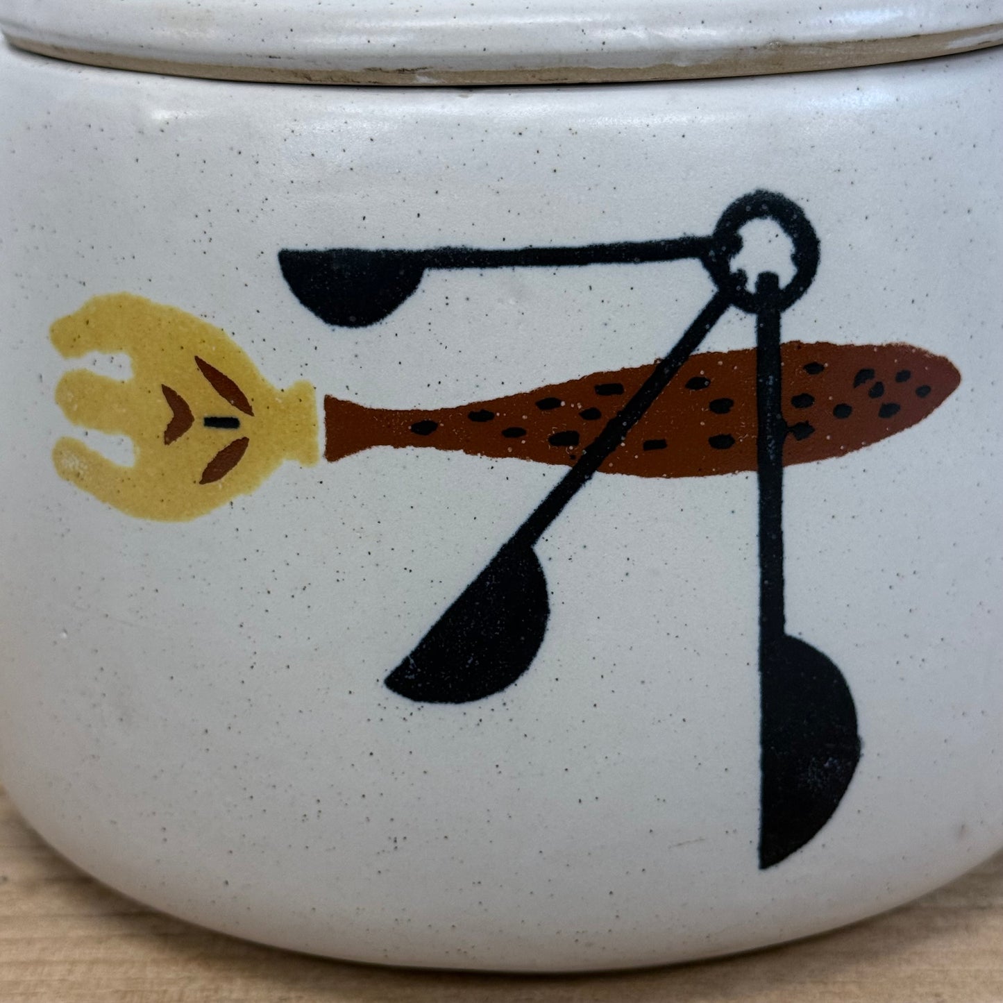 West Bend Stoneware Fork Lidded Kitchen Crock Canister 1970s