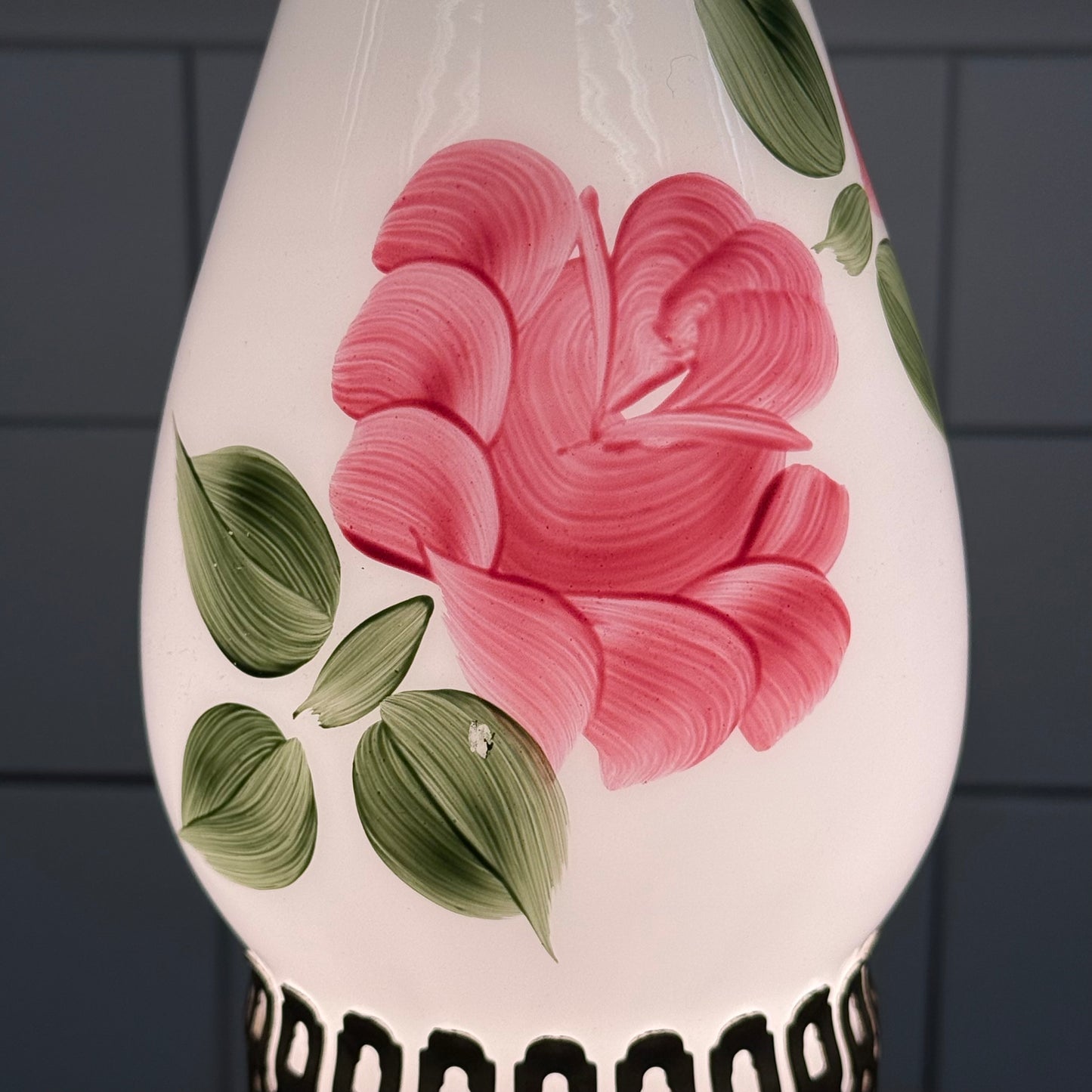 Vintage Milk Glass Floral Table Lamp 1950s