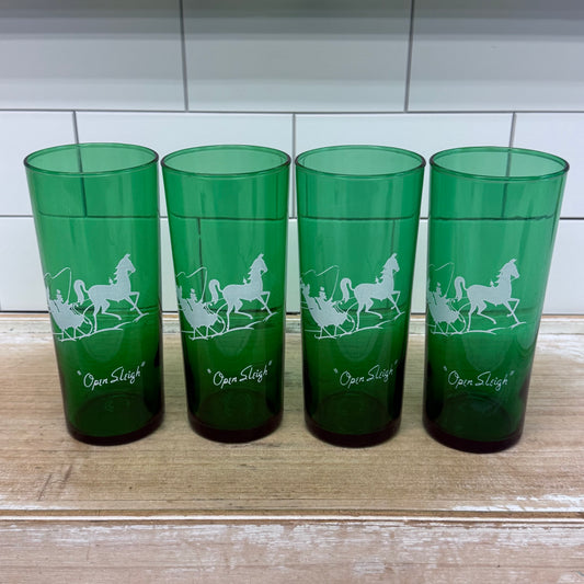 Anchor Hocking Green Open Sleigh Glass Tumblers Set of 4