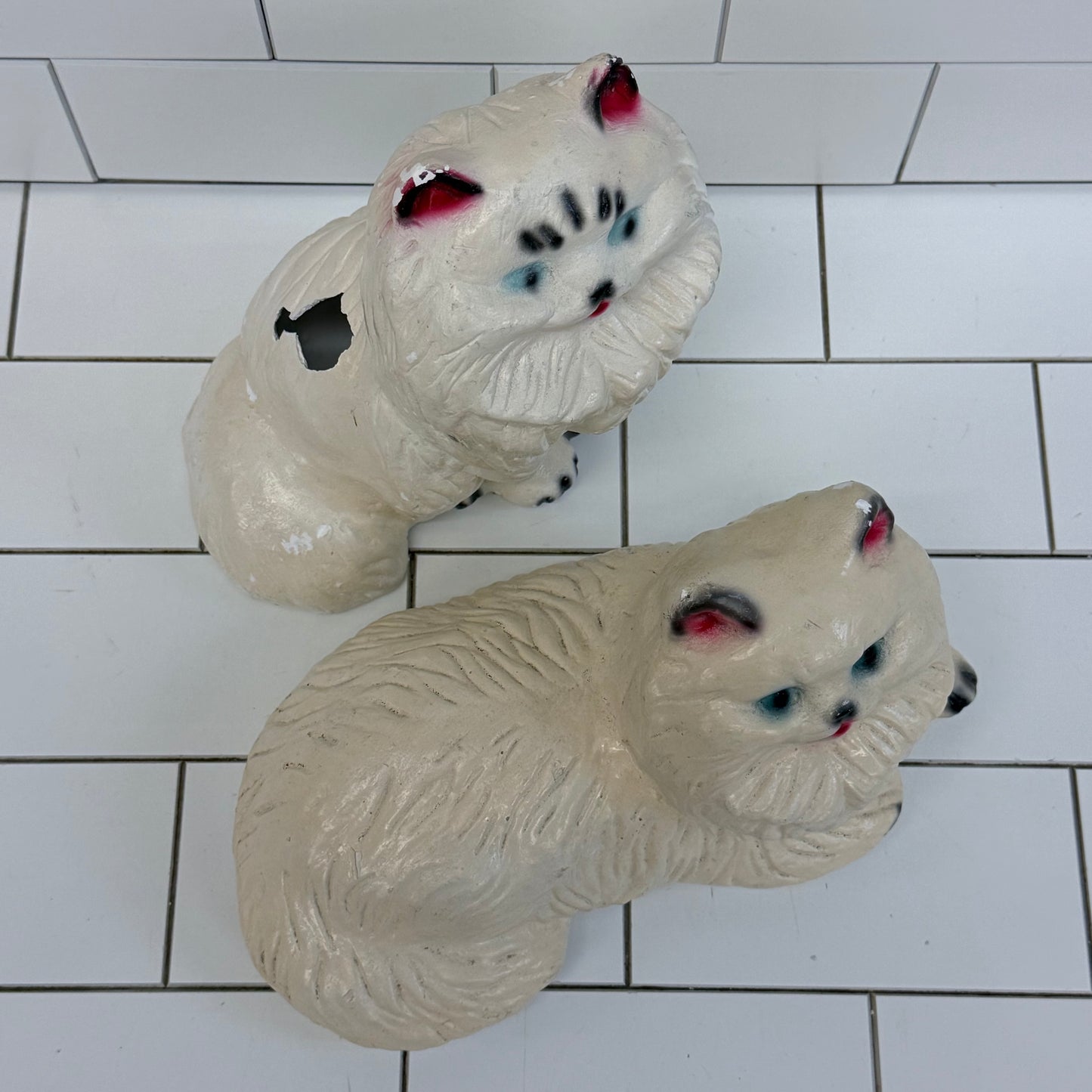 Vintage Persian Cat Chalkware Coin Banks Set of 2 1950s