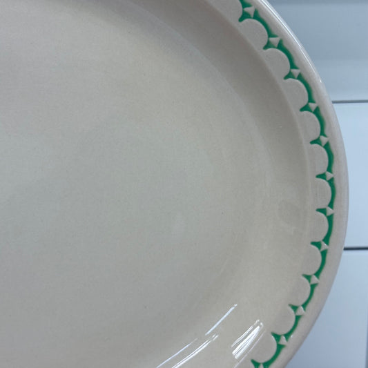 Syracuse China Econo-Rim Green Border Oval Platter 13 inch 1940s
