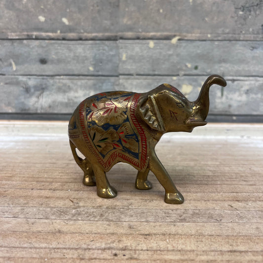 Brass Elephant Figurine, Hand Painted